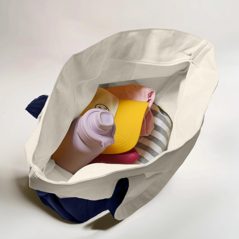 DALIX 22" Large Cotton Canvas Zippered Shopping Tote Grocery Bag in Navy Blue - Image 5